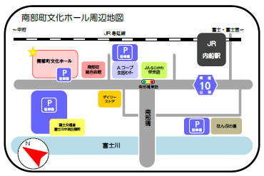 南部町文化ホール周辺の駐車場の地図の画像